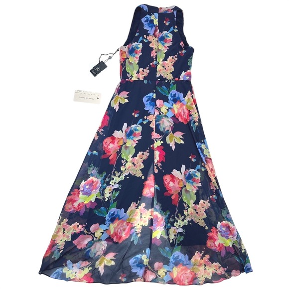 Adrianna Papell Navy Multi Floral Print‎ Chiffon Jumpsuit Size 8 NWT - Picture 2 of 4